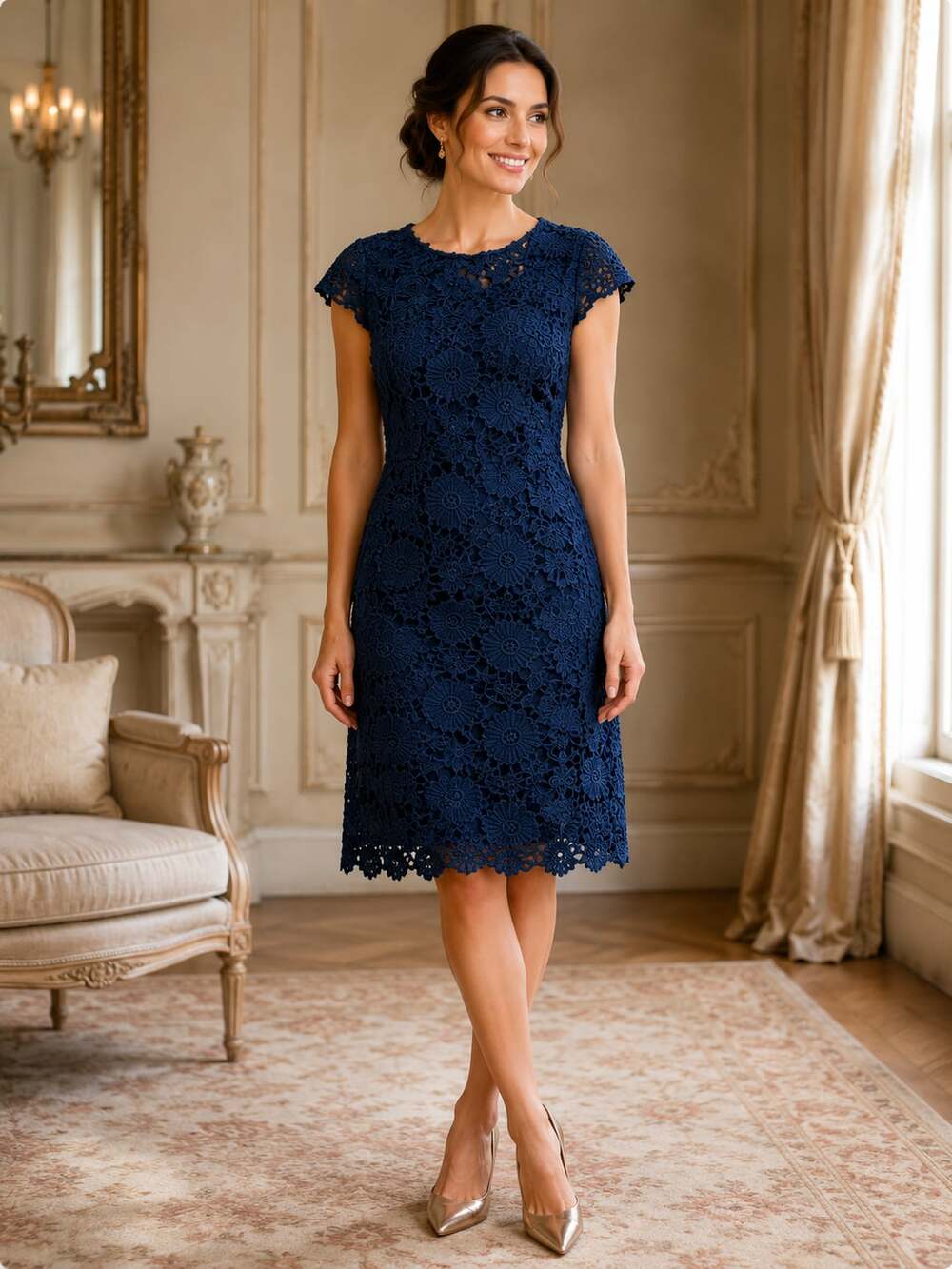 Lulus Romance Language Navy Floral Lace Mini Dress Lined Medium M